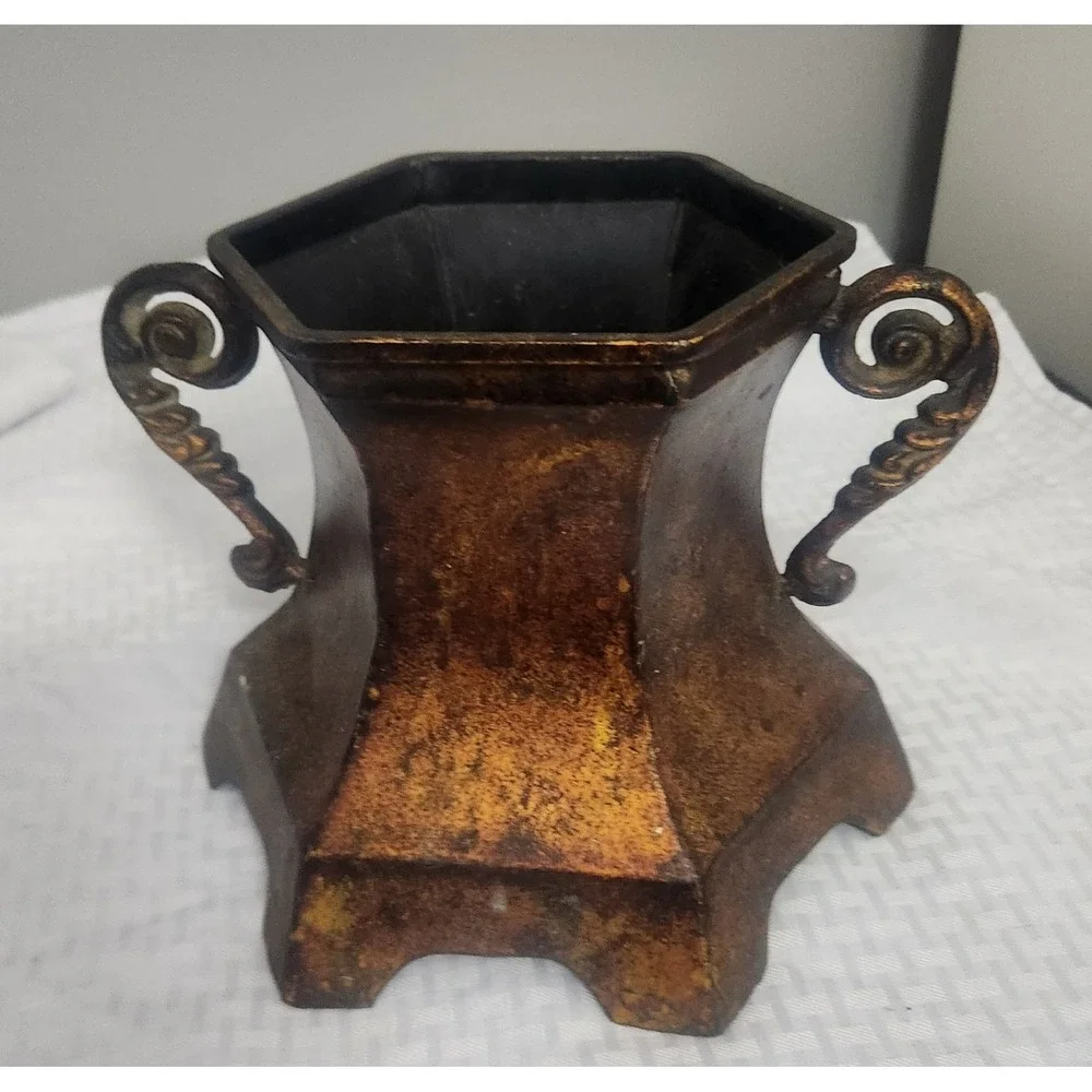 Rustic Decorative Metal Vase / Urn with Scroll Handles – Farmhouse Home Décor